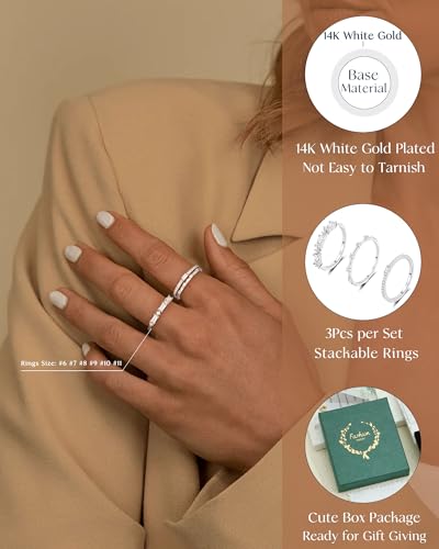 FUNEIA Stackable Silver Gold Rings for Women Non Tarnish 14K Gold Plated Thumb Cubic Zirconia Rings for Women Dainty Pinky Promise Wedding Ring Set Women's Engagement Eternity Band Rings Gold Jewelry - color: B-Silver Rings