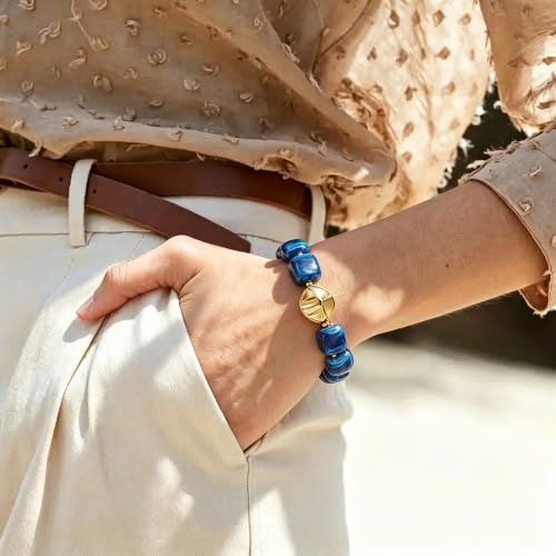 Bead Bracelet for Women Vibrant Color Resin Beads Bracelets Elastic Stretch Chunky Bracelet Boho Summer Beach Vacation Jewelry - color: Royal Blue