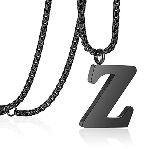 Initial 26 Letter A to Z Pendant Necklace for Teen Women Men 24" Chain | Large Alphabet Letter Personalized Charm Pendant,Engraving Red 'I CAN DO ...' on Back - style: Z