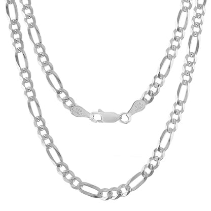 KISPER 925 Sterling Silver Figaro Chain Necklace for Men 5mm Made in Italy | 3+1 link pattern, 16-30 inches, anti-tarnish, solid build, hypoallergenic, secure lobster clasp