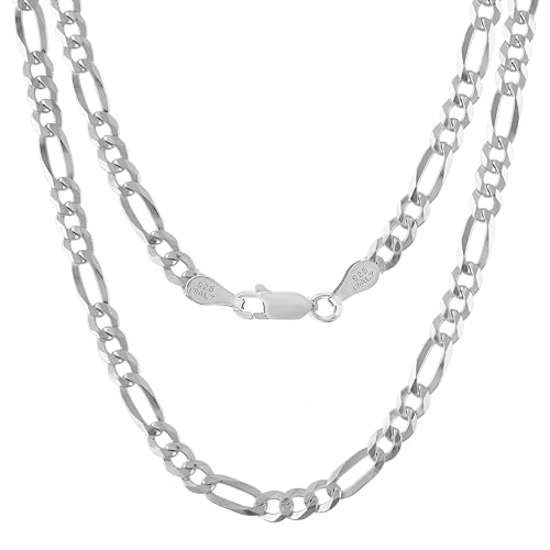 KISPER 925 Sterling Silver Figaro Chain Necklace for Men 5mm Made in Italy | 3+1 link pattern, 16-30 inches, anti-tarnish, solid build, hypoallergenic, secure lobster clasp