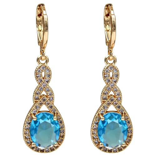 18K Gold Plated Flower Dangle Earrings for Women, Hypoallergenic Cubic Zirconia Earrings, Elegant CZ Drop Earrings, Statement Jewelry Gifts Party Fashion - style: OBS0470-Blue