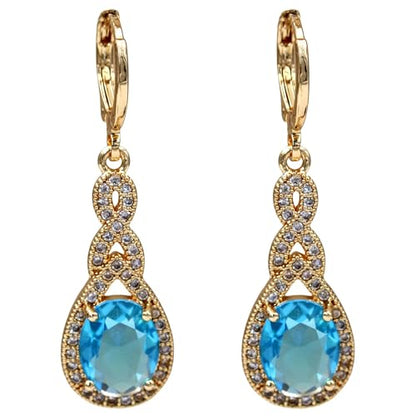 18K Gold Plated Flower Dangle Earrings for Women, Hypoallergenic Cubic Zirconia Earrings, Elegant CZ Drop Earrings, Statement Jewelry Gifts Party Fashion - style: OBS0470-Blue