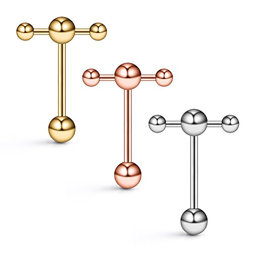 T Shape Top Straight Barbell Tongue Ring Piercing 14G - color: 3PCS - Mix Color