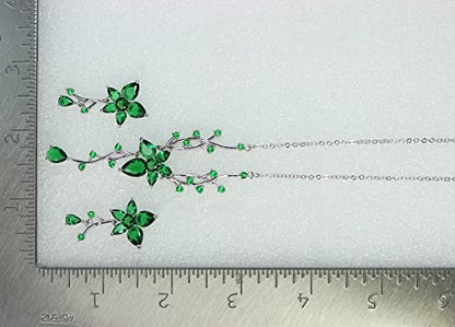 Faship Gorgeous CZ Crystal Floral Necklace Earrings Set - color: Green