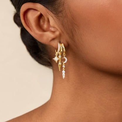 Cicy Bell Gold Earrings For Women 18k Gold Plated Triple Dangle Earrings | Hypoallergenic Drop Huggie Earrings Small Hoop Statement Chain Tassel Earrings Trendy Jewelry Gifts - color: Style A-Gold