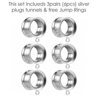 LADEMAYH 3 Pairs DIY Ear Tunnels, Surgical Steel Dangle Gauges Accessory | Free Jump Rings, Threaded Double Flared Plugs, 316L Stainless Steel, Hypoallergenic, DIY Custom Hanging Charms, 2g-1" - color: #6009 Silver, size: 1/2"(12mm)