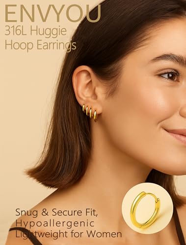 316L Surgical Steel Huggie Hoop Earrings | Dainty Pave Cubic Zirconia Cartilage Tiny Earring for Sensitive Ears Hypoallergenic Lightweight for Women Men - style: Gold Plated,20G*6/8/10/12/14mm