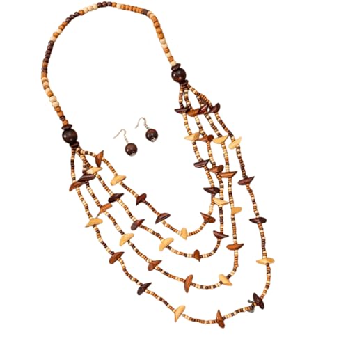 Colorful Ethnic Wooden Earrings Round Statement Dangle Earrings Multilayered Geometric Beaded Bracelet Necklace Set for Women Exaggerated Tribal Jewelry - color: Mixed Color C