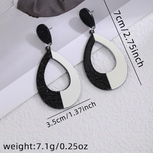 Black and White Acrylic Earrings Dangle Trendy Long Water Drop Earrings Fashion Geometric Resin Statement Earrings Boho Lightweight Jewelry for Women - style: Drop