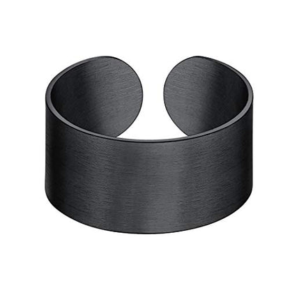 Stainless Steel Open Band Ring for Men Women 18K Gold/Black Plated Brush/Smooth Surface Rings Set Minimalist Jewelry(with Gift Box) - color: 02-Black 10mm Brush Surface