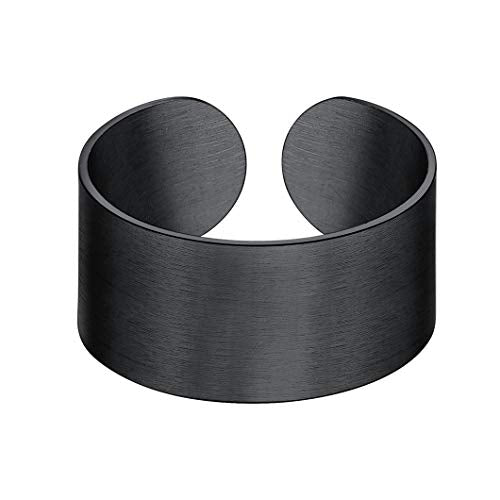 Stainless Steel Open Band Ring for Men Women 18K Gold/Black Plated Brush/Smooth Surface Rings Set Minimalist Jewelry(with Gift Box) - color: 02-Black 10mm Brush Surface