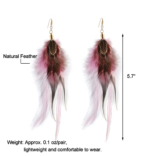 RUOFFETA Long Feather Earrings for Women, Boho Bohemian Earrings Multicolor Tassel Handmade Feather Earrings for Women Dangling - style: Style P