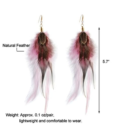 RUOFFETA Long Feather Earrings for Women, Boho Bohemian Earrings Multicolor Tassel Handmade Feather Earrings for Women Dangling - style: Style P