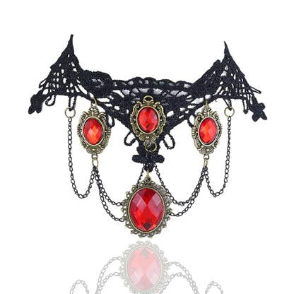 Vampire Choker Necklace for Women Gothic Lace Choker Necklace Y2K Goth Red Black Zirconia Pendant Necklaces Halloween Dark Bridal Vampire Costume Jewelry Accessories - style: Style-H