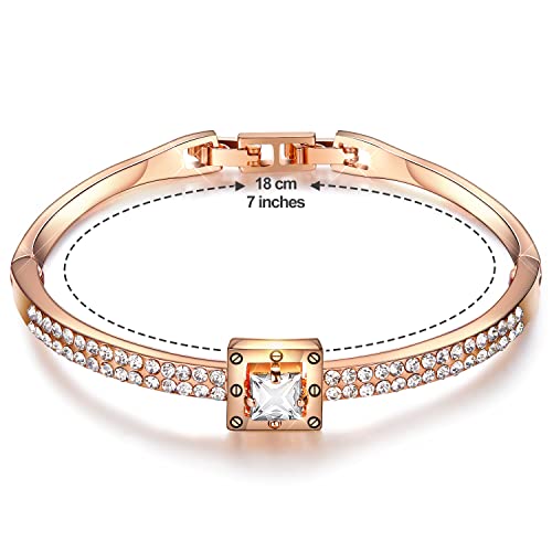 Fasion Jewelry Spiritual Guidance Bangle Bracelets For Women 18K Gold Plating Adjustable Bracelets with Crystal for Wife Girlfriend or Mothers,Rose Gold White