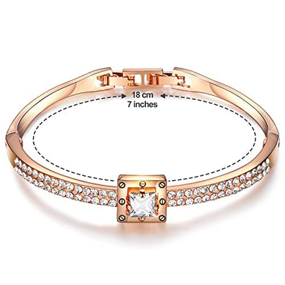 Fasion Jewelry Spiritual Guidance Bangle Bracelets For Women 18K Gold Plating Adjustable Bracelets with Crystal for Wife Girlfriend or Mothers,Rose Gold White