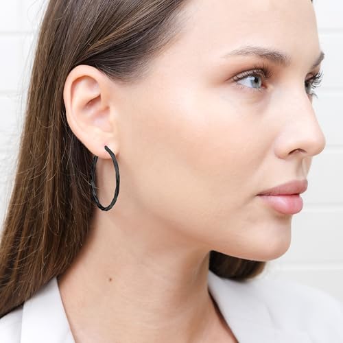 Hoops & Loops 925 Sterling Silver Twisted Hoop Earrings for Women - Hypoallergenic 14K Gold, Rose Gold, Black Flash Plated 2mm Thin Twist Design Round Click-Top Hoops, 15/20/25/30/35/40/50/60mm - color: Black-40mm (1.56 inch)