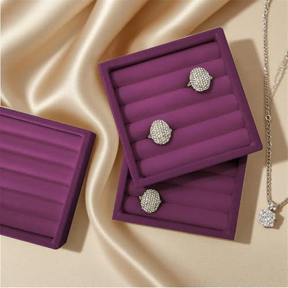 SCIKHETF Velvet Ring Earrings Studs organizer Tray Small Ring Insert Display Tray 5 Slots Stackable (Purple) - color: Purple