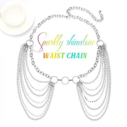 CLOACE Waist Chain Rhinestone Belly Chain Fashion Rave Body Jewelry for Women - color: Silver