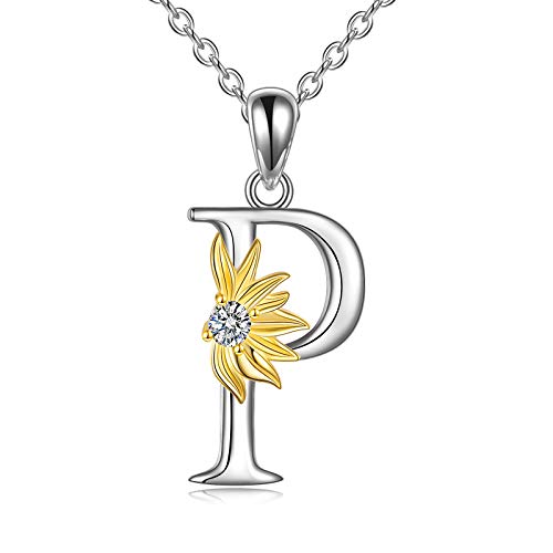 POPLYKE Initial Sunflower Necklace for Women 925 Sterling Sliver Sunflower Pendant Necklace Letter Initial Pendant Chain - style: Sunflower P