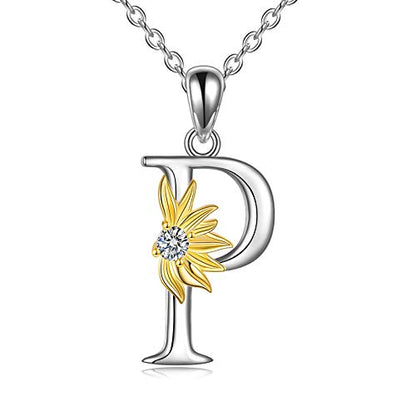 POPLYKE Initial Sunflower Necklace for Women 925 Sterling Sliver Sunflower Pendant Necklace Letter Initial Pendant Chain - style: Sunflower P