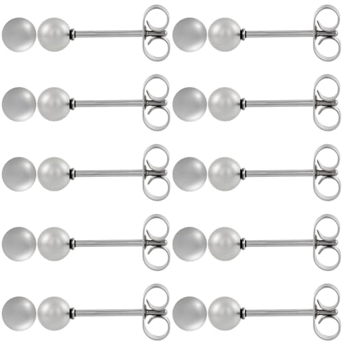 Beebeecraft 100pcs Ball Stud Earrings 304 Stainless Steel Tiny Ball Stud Earrings with Butterfly Ear Backs for Women Men - size: 4mm