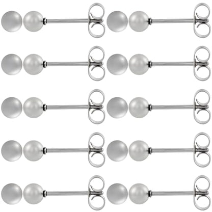 Beebeecraft 100pcs Ball Stud Earrings 304 Stainless Steel Tiny Ball Stud Earrings with Butterfly Ear Backs for Women Men - size: 4mm