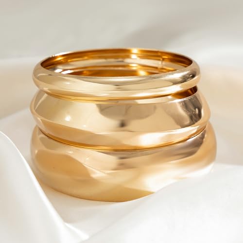 Frodete Chunky Gold Bangles for Women Non Tarnish Chunky Wide Cuff Bracelets Silver Cuff Bangle Bracelet Trendy Statement Minimalist Jewelry Gifts - color: A37:gold bangles