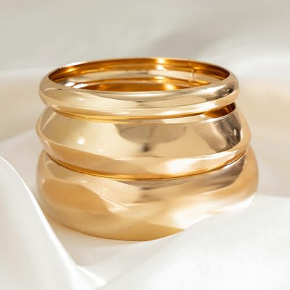 Frodete Chunky Gold Bangles for Women Non Tarnish Chunky Wide Cuff Bracelets Silver Cuff Bangle Bracelet Trendy Statement Minimalist Jewelry Gifts - color: A37:gold bangles