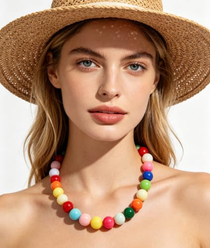 Chunky Beaded Necklace for Women 16mm Round Bead Resin Modern Statement Necklace Jewelry Accessories - color: colorful 01