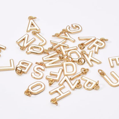 18K Gold Filled A-Z Alphabet Letters Charms,26Pcs Initial A-Z Alphabet Charms,Bracelet Necklace Earrings Charms for DIY Jewelry Making - color: White