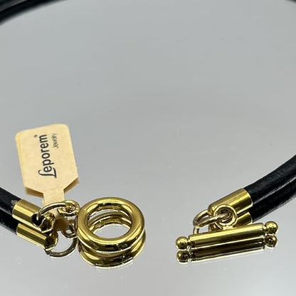 Leporem Handmade 4mm Black Cowhide Cord Necklace 18K Gold Plated Stainless Steel Toggle Clasp Unisex Minimalist Jewelry Base