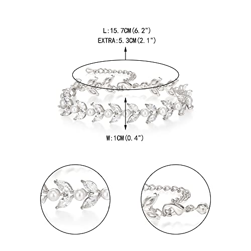 EVER FAITH Gorgeous Cubic Zirconia Pearl Wedding Link Bracelet for Bride | Marquise Teardrop Crystal Bridal Prom Jewelry, for Women Bridesmaids - style: Marquise_Clear Silver-Tone