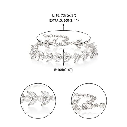 EVER FAITH Gorgeous Cubic Zirconia Pearl Wedding Link Bracelet for Bride | Marquise Teardrop Crystal Bridal Prom Jewelry, for Women Bridesmaids - style: Marquise_Clear Silver-Tone