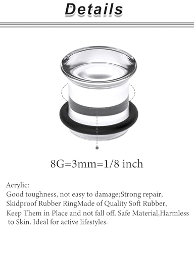 8G-12mm Solid Ear Plugs Tunnels for Women Men Single Flared Ears Gauge Plugs with O-Ring Stretcher Expander Piercing Body Jewelry Black White Clear Opalite 1 Pairs - color: Clear, size: 8 Gauge = 3mm = 1/8 inch