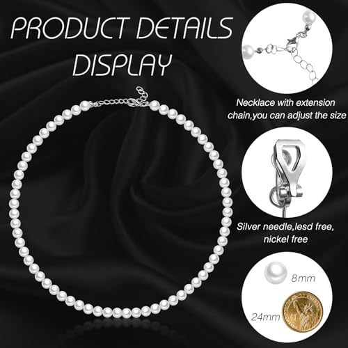 3 Pcs Pearl Jewelry Set Faux Pearl Clip on Earring Necklace Bracelet for Women Bridesmaid Birthday Wedding Gift - color: White, size: 8 mm