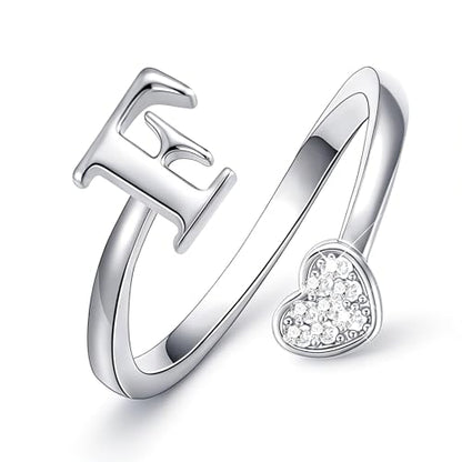 Lunvky Birthday Gifts Silver Initial Rings for Women Teen Girl Kids Trendy Stuff Dainty 14K Gold Plated Adjustable Heart Letter Thumb Rings Pinky Cute Jewelry Personalized Gift - color: Silver, size: Initial-F