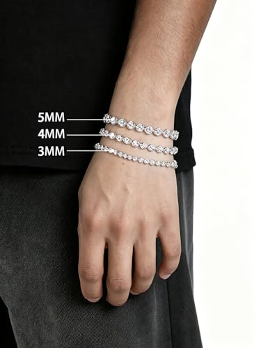 Sterling Silver 14K Gold Plated 2.5mm/3mm/4mm/5mm Round Cut Moissanite Tennis Bracelet, Classic Luxury Bezel Set Diamond Bracelets for Women Men Wedding Birthday Jewelry, Size 6.5" 7" 7.5" 8.3" - color: CZ-3mm Width-Silver, size: 7.5 Inch (Fit Wrist 6.5"-