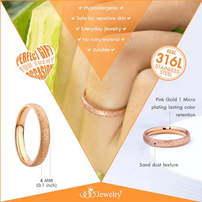 555Jewelry 4mm Sandblast Stainless Steel CZ Wedding Band Ring for Women & Men - color: Rose Gold style 2