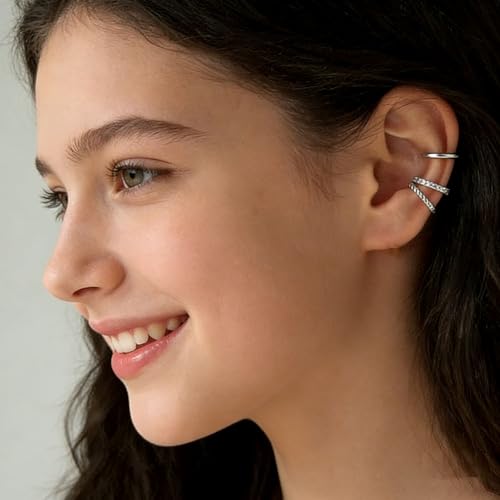 3 Pcs Ear Cuffs Non Piercings Set for Women Teen Gifts Trendy Stuff Jewelry - color: Silver