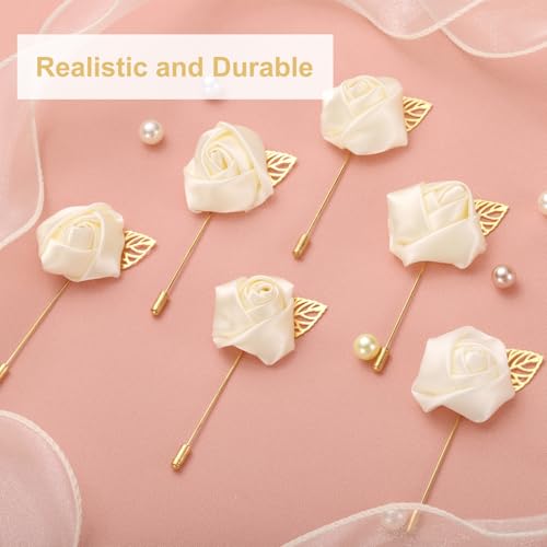 uxcell 24pcs Beige Rose Boutonnieres Flower Pins for Wedding | Buttonholes Pocket Boutonnieres for Wedding Ceremony Anniversary Prom Formal Dinner Party - color: Beige