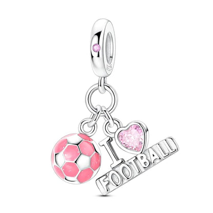 925 Sterling Silver Charms for Bracelets and Necklaces Beads Jewelry Charms for Women - color: Barbie Pink Soccer Charm