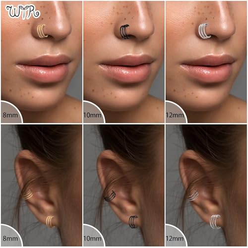 G23 Titanium Conch Piercing Jewelry Hoop: 16G 8mm/10mm/12mm Diamond Cartilage Earring Helix Double Piercing Hoop Septum Rings Hypoallergenic Nose Rings Hinged Segment Clicker Lip Rings Rook Daith Tragus Earrings - color: Silver-Triple Layers