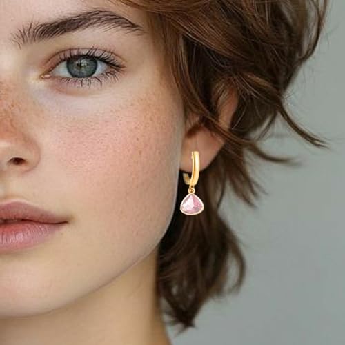 Geometric 14K Gold Crystal Stone Quartz Gemstone Leverback U Hoop Drop Dangle Earrings Jewelry for Women - color: D04