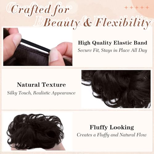 2PCS Messy Bun Hair Pieces Synthetic Hairpieces For Women Dark Brown | Messy Bun and Donut Bun in one set for natural-looking volume and elegant updos for every occasion. - color: Dark Brown