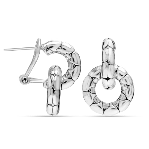 LeCalla 925 Sterling Silver Omega Back Earrings for Women | Clip-On Pierced Stud Earrings Gift for Her, Wife or Girlfriend | Classic Omega Back Stud Earrings Jewelry for Daily Wear or Special Occasions - color: Bali Door Knocker