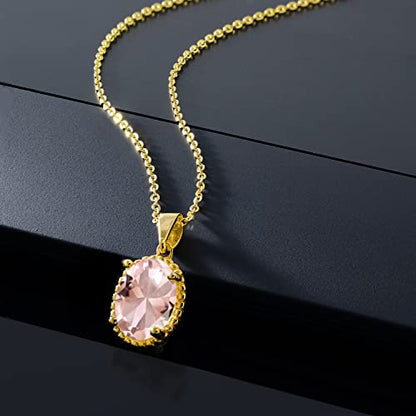 Gem Stone King 11X9MM Oval Gemstone Birthstone Pendant Necklace | 925 Sterling Silver | Solitaire Necklace For Women | With 18 Inch Chain | Fine Jewelry Gifts for Mom Women Wife Her - color: Nano Morganite-October