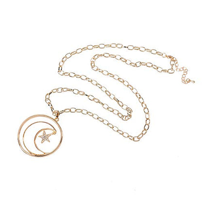 Long Moon Star Shell Pendant Necklace for Women Sweater Layered Y Statement Bohemian Chain Mother Jewelry with Gifts Box - color: GOLD