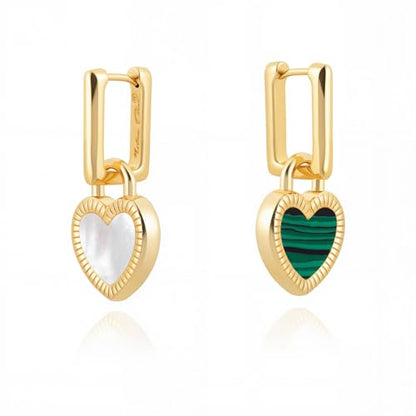 Milan Chiva 14K Gold Plated Small Huggie Dangle Earrings | Lightweight Trendy Heart Dainty Jewelry Hypoallergenic Chunky Gold Hoops Earrings Jewelry Mothers Day Gift for Women - color: B-Green